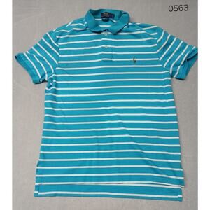 Polo Ralph Lauren Pima Soft Touch Large Light Blue Whit Striped Button Collar...